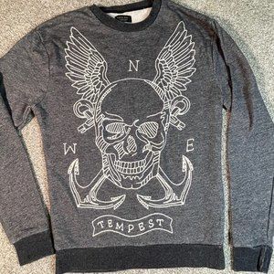 Zara Man Embroidered Graphic Grey Crewneck Sweatshirt Size Small